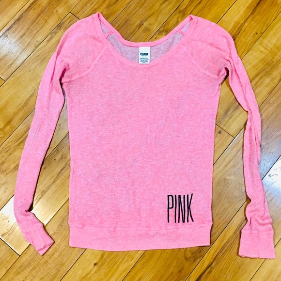 Victoria Secret Pink sweater shirt top long sleeve pink raglan summer beach - Picture 1 of 4
